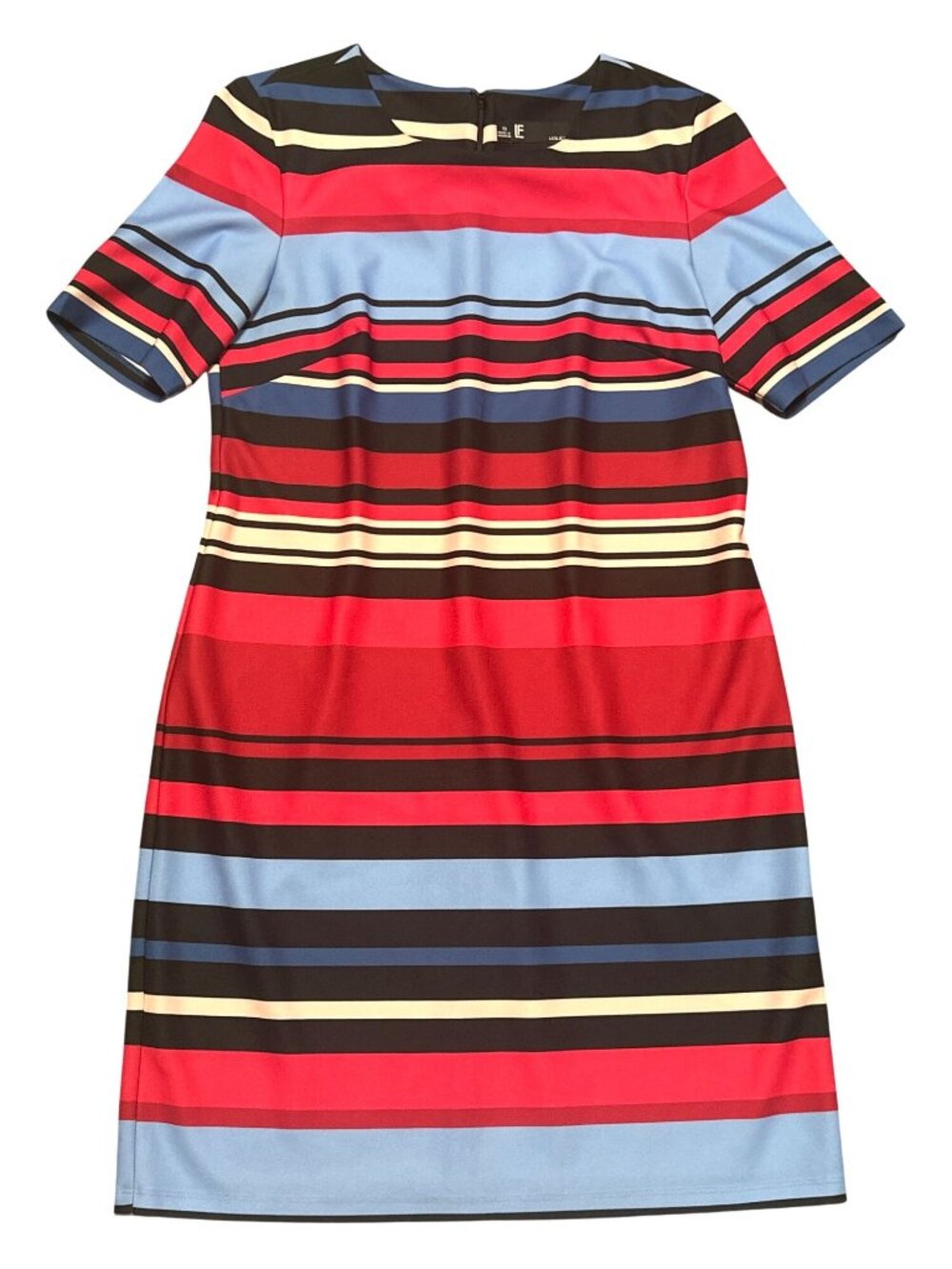 Leslie Fay Size 10 Multicolor Stripe Short Sleeve Shift Dress Mid Length Stretch - Picture 7 of 9